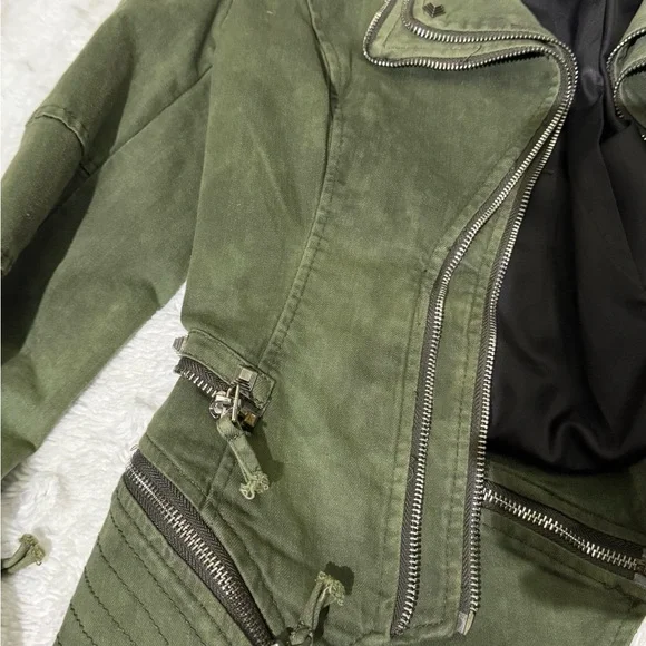 Olive camo green military studded multi zip jacket - Picture 4 of 11